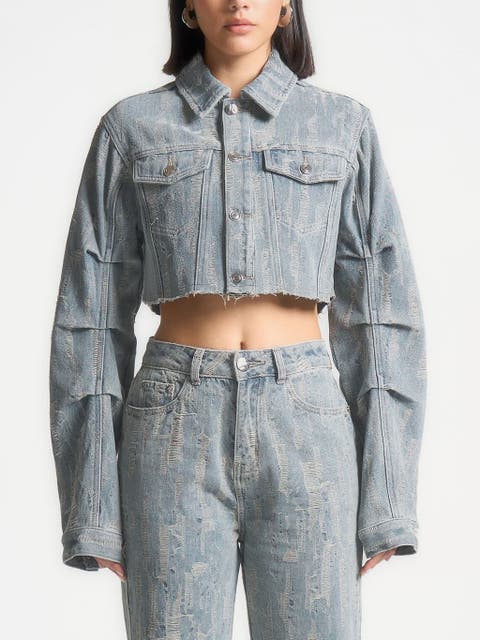 Alice Cropped Distressed Denim Jacket