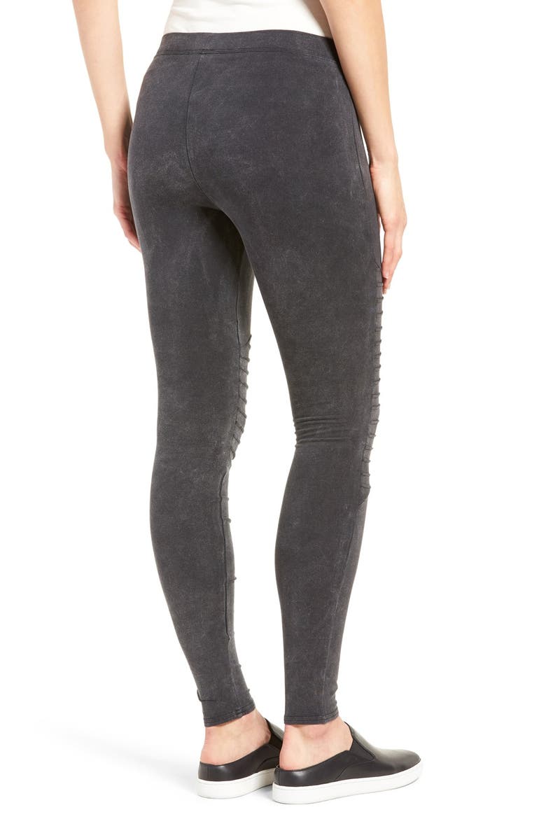 Moto Washed Cotton Blend Leggings, Alternate, color, BLACK