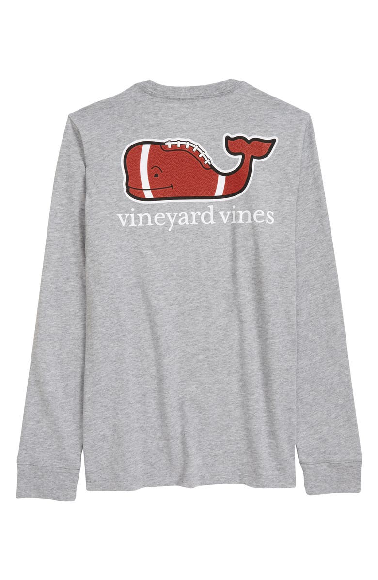 vineyard vines Kids' Football Whale Long Sleeve Pocket Graphic Tee, Alternate, color, 