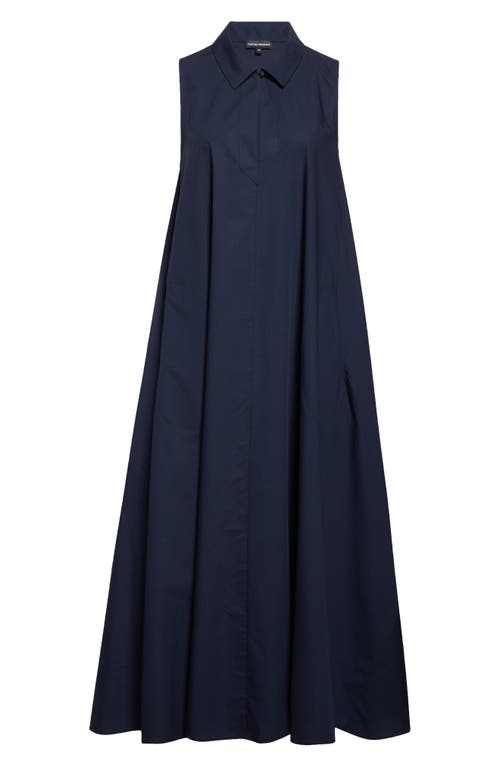 Emporio Armani Trapeze Cotton Poplin Maxi Shirtdress In Solid Dark Blue
