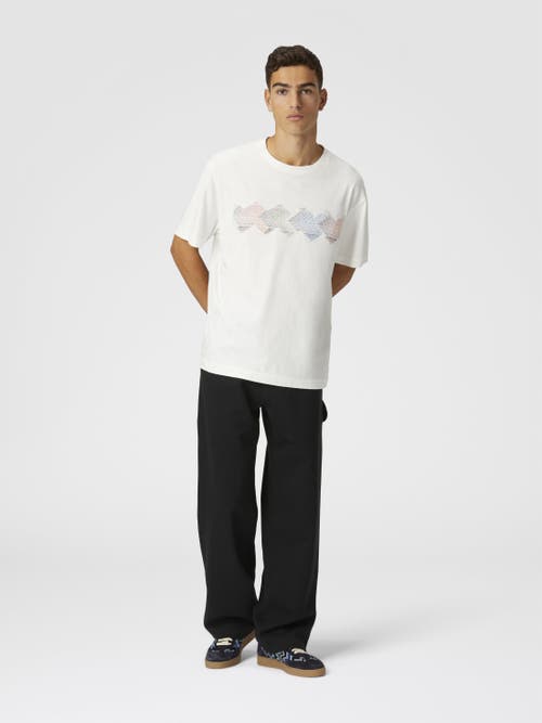 Missoni Cotton Crewneck T-shirt With Gradient Zig Zag Insert In White
