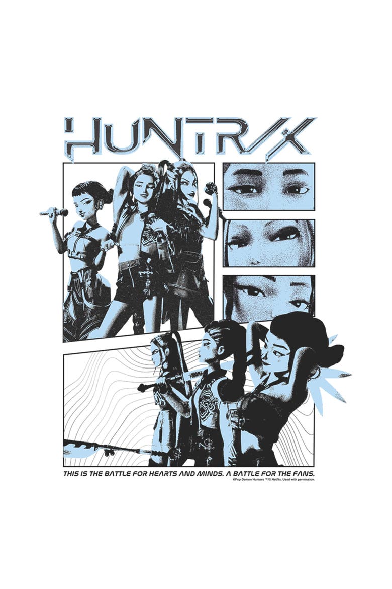 Juniors KPop Demon Hunters A Battle For The Fans T Shirt, Alternate, color, White