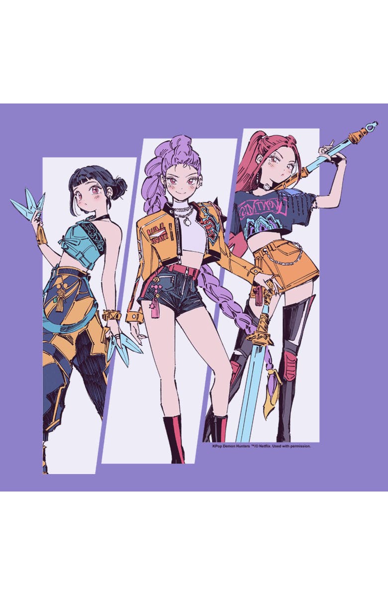 KPop Demon Hunters Men's KPop Demon Hunters Huntrix Manhwa Style  Graphic T-Shirt, Alternate, color, Violet