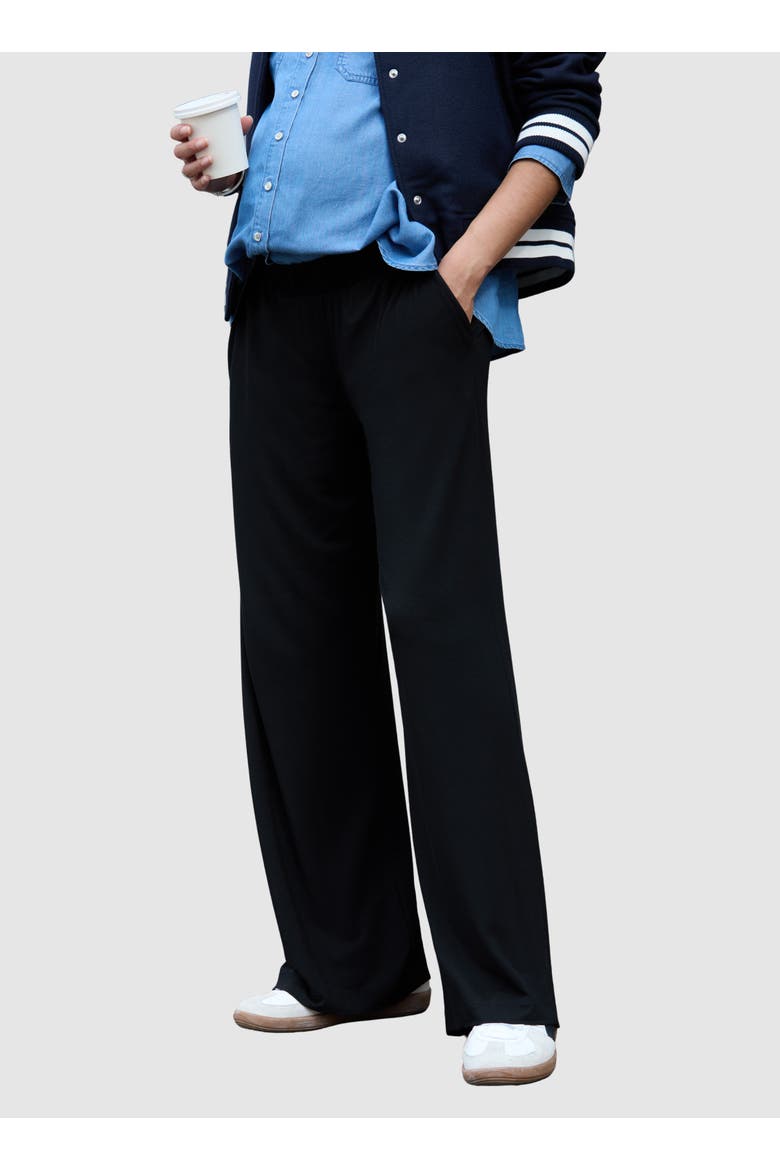 Eda Maternity Wide-Leg Trousers, Main, color, Caviar Black