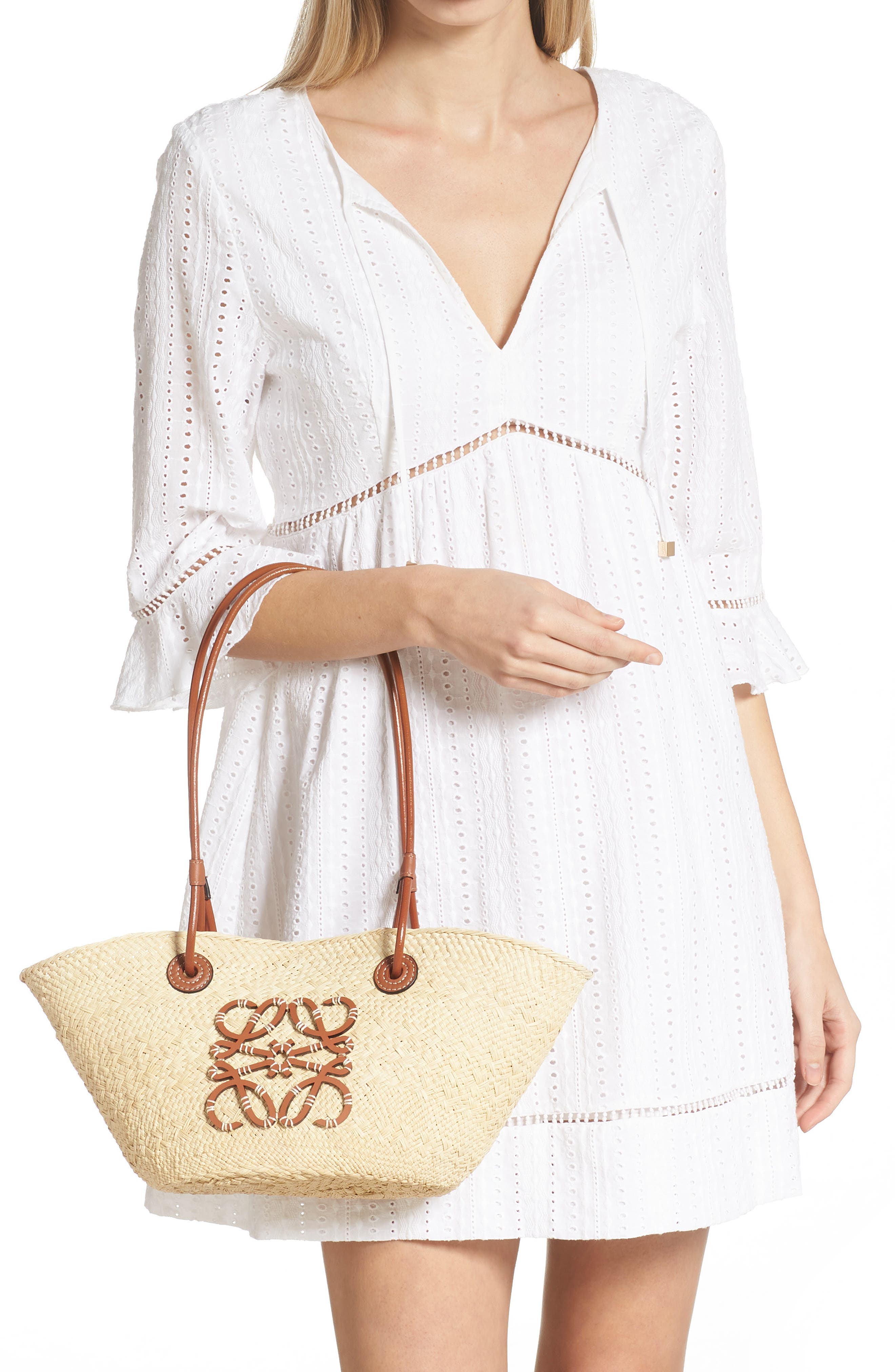 Loewe x Paula's Ibiza Small Anagram Iraca Palm Basket Bag, Alternate, color, 