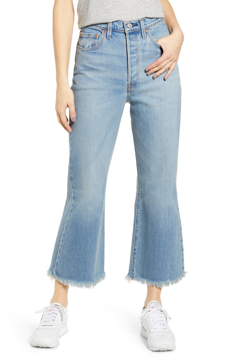 Levi's® Ribcage Super High Waist Frayed Crop Flare Jeans, Main, color, SCAPEGOAT