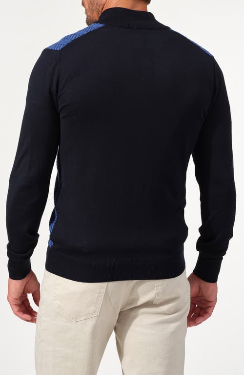 Studio Garnet Los Angeles Chevron Merino Wool Full Zip Sweater In Blue