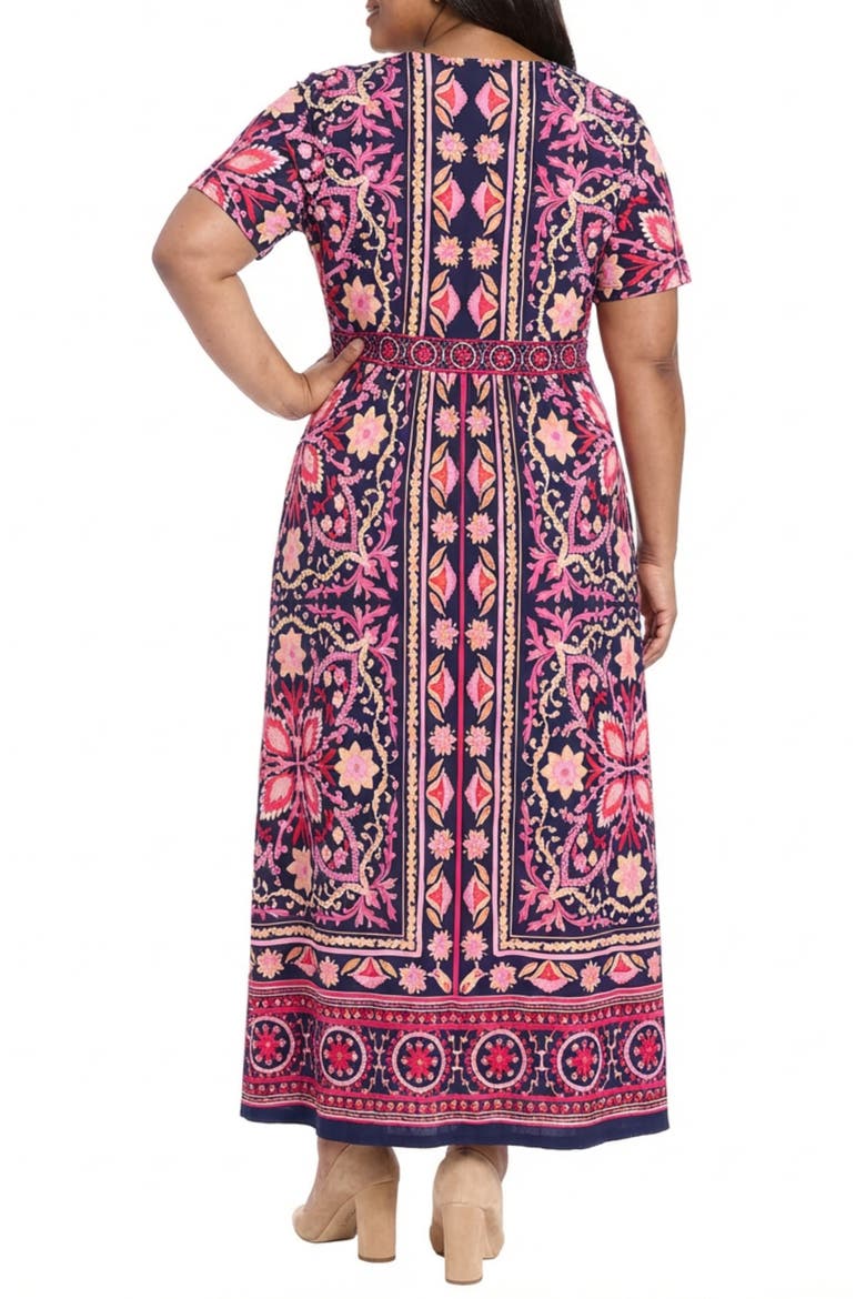Short Sleeve Maxi Dress, Alternate, color, NAVY/ PINK PEACOCK