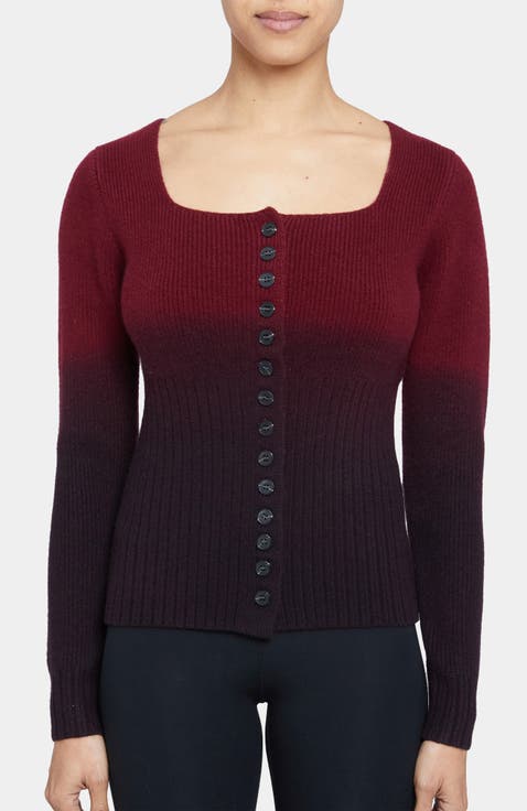 RAYE Ombre Ribbed Knit Cardigan in Pure Wool