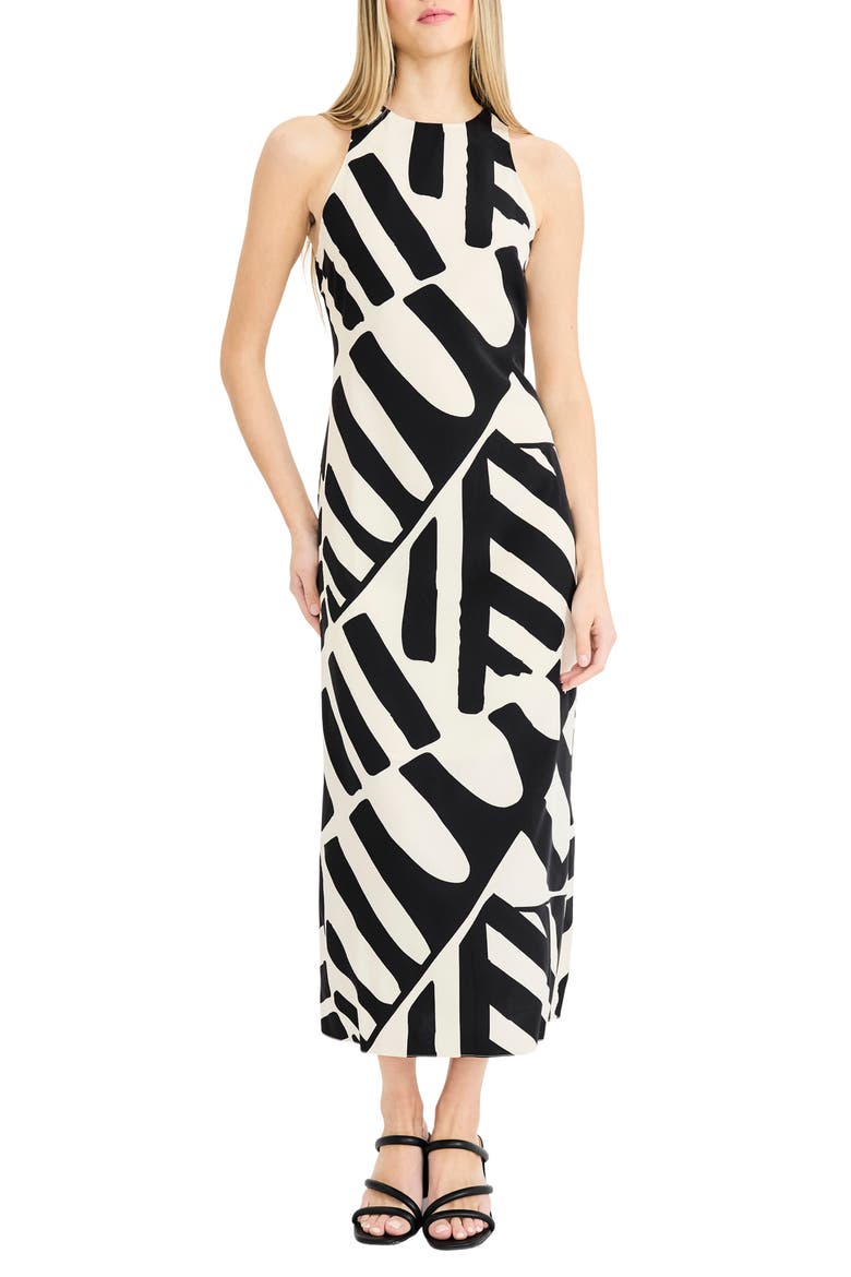 Abstract Print Sleeveless Maxi Dress, Main, color, CREAM/ BLACK
