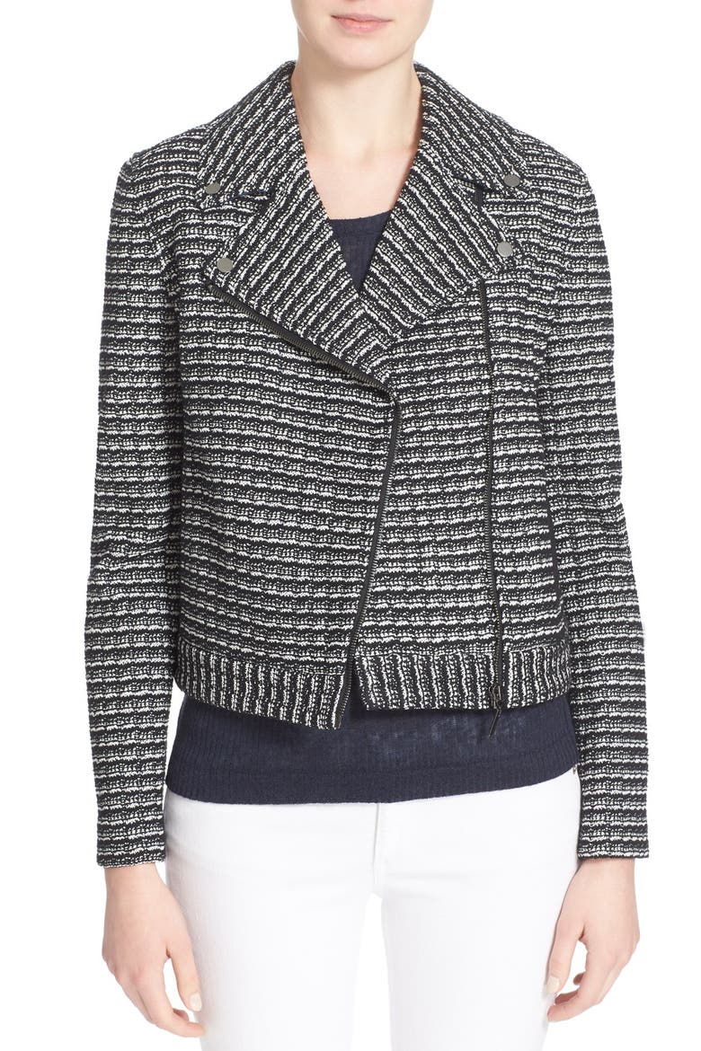 Knit Moto Jacket, Main, color, BLACK RAFFIA/ STRIPE TWEED
