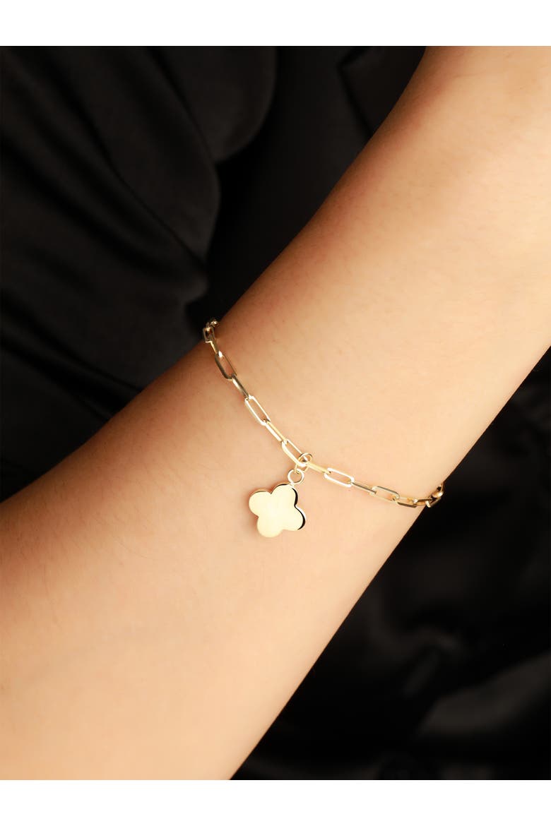Clover Charm with Paperclip Chain Bracelet in 14K Gold, 7", Alternate, color, Yellow Gold