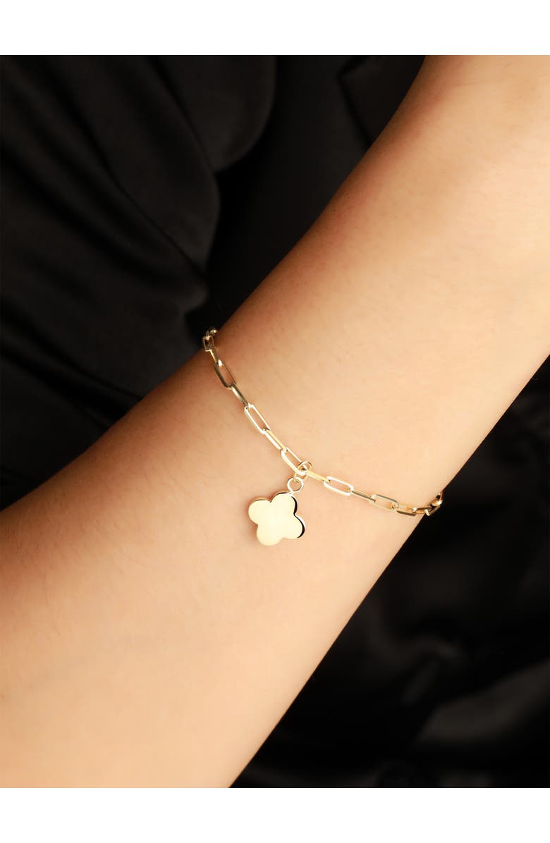 DEVATA Clover Charm with Paperclip Chain Bracelet in 14K Gold, 7", Alternate, color, Yellow Gold