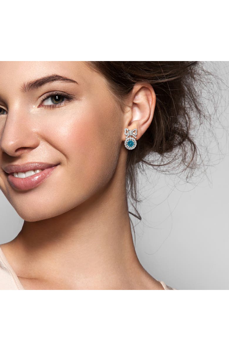 Julianna B. Blue Topaz & White Topaz Bow Halo Earrings, Alternate, color, Blue Topaz