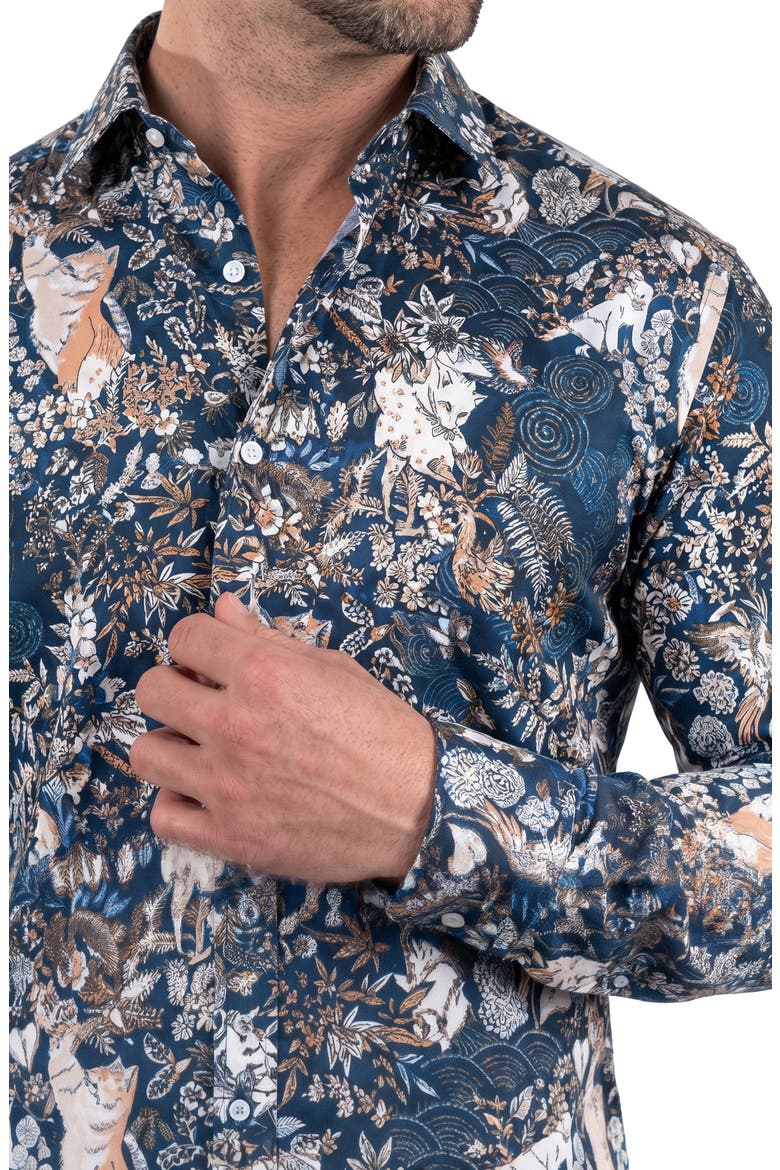 Fibonacci Contemporary Fit Silk Button-Up Shirt, Alternate, color, BLUE