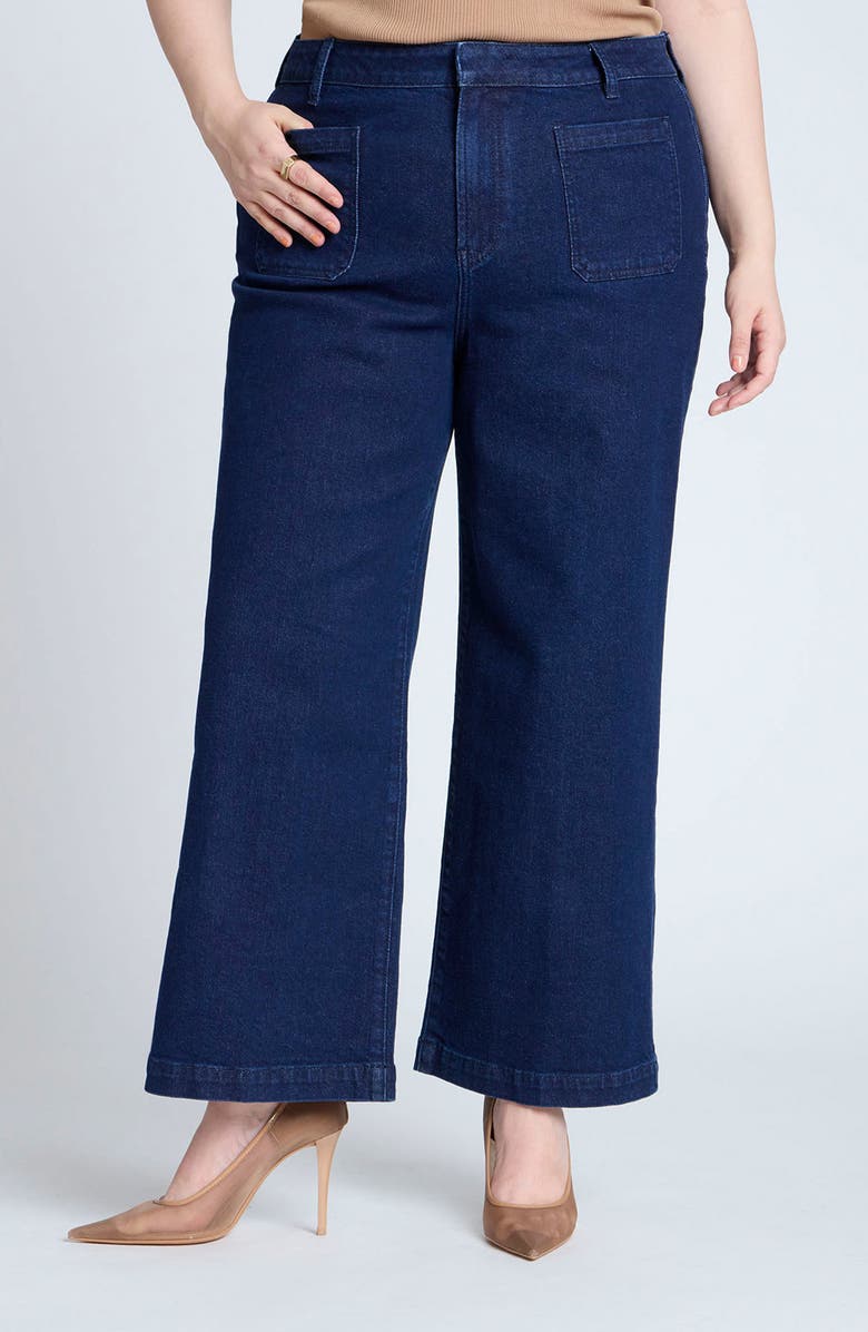 ELOQUII The Trouser Patch Pocket Ankle Wide Leg Jeans, Main, color,