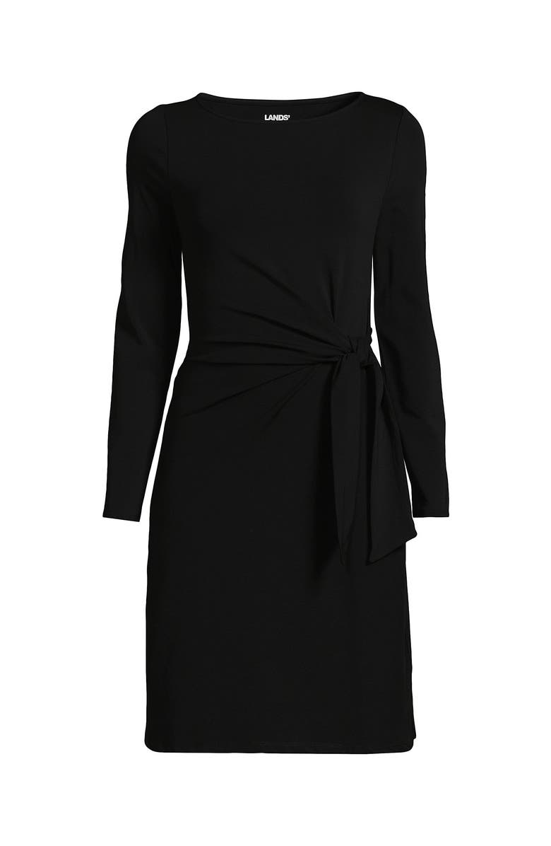 Lands' End Long Sleeve Lightweight Cotton Modal Boatneck Tie Waist Dress, Alternate, color, 