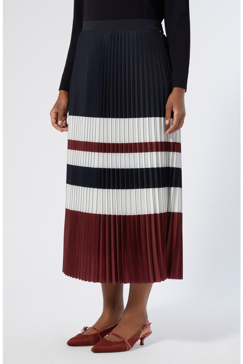 Master Colorblock Pleated Crêpe de Chine Skirt, Main, color, CHERRY