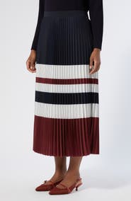 Marina Rinaldi Master Colorblock Pleated Crêpe de Chine Skirt