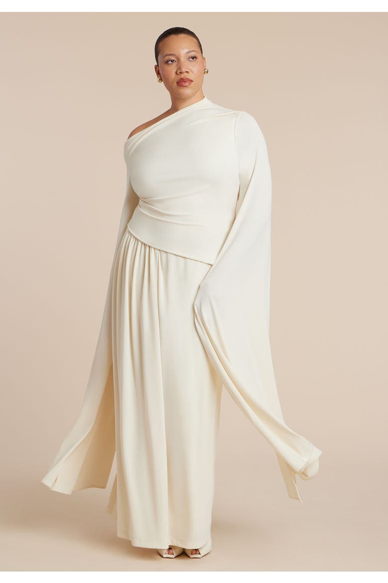 Cape Sleeve Draped Dress, Alternate, color, WHITE SWAN