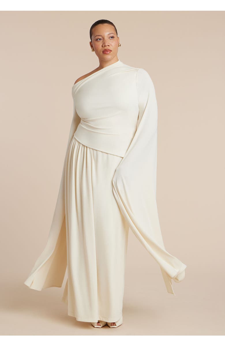 ELOQUII Cape Sleeve Draped Dress, Alternate, color, White Swan