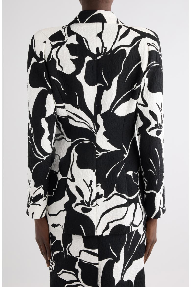 Floral Screenprint Jacquard Longline Blazer, Alternate, color, BLACK