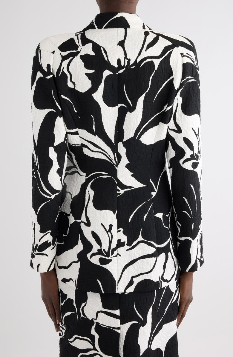 Dries Van Noten Floral Screenprint Jacquard Longline Blazer, Alternate, color, Black