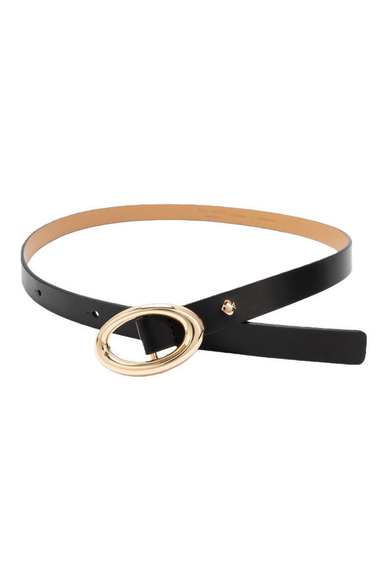 oval molten buckle leather belt, Alternate, color, BLACK