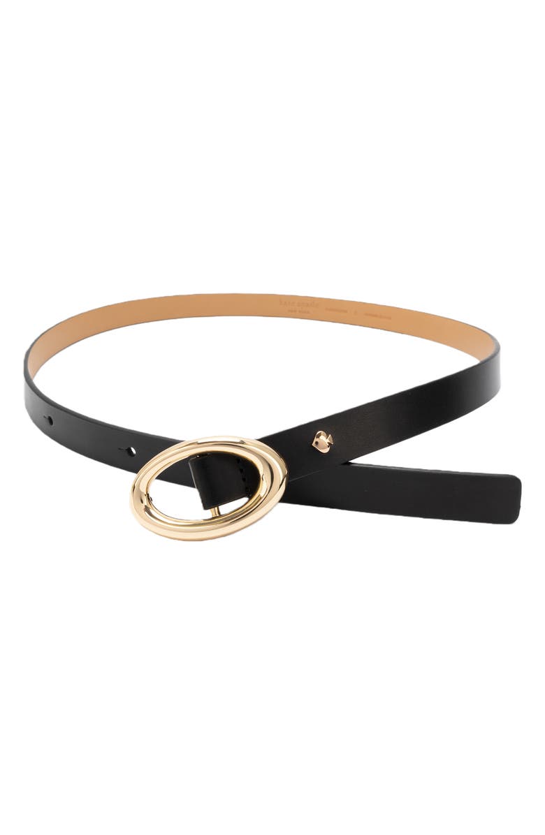 Kate Spade New York oval molten buckle leather belt, Alternate, color, Black
