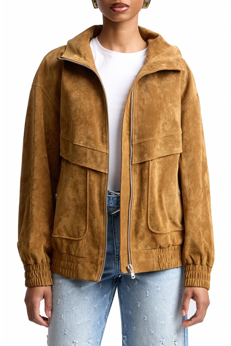 Oversize Suede Zip Jacket, Main, color, WHISKEY