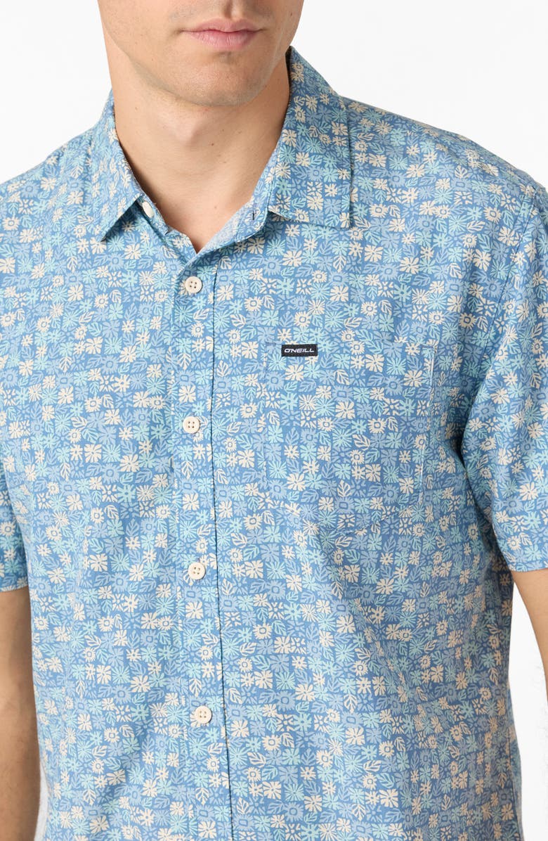 O'Neill Oasis Eco Floral Short Sleeve Button-Up Shirt, Alternate, color, Copen Blue