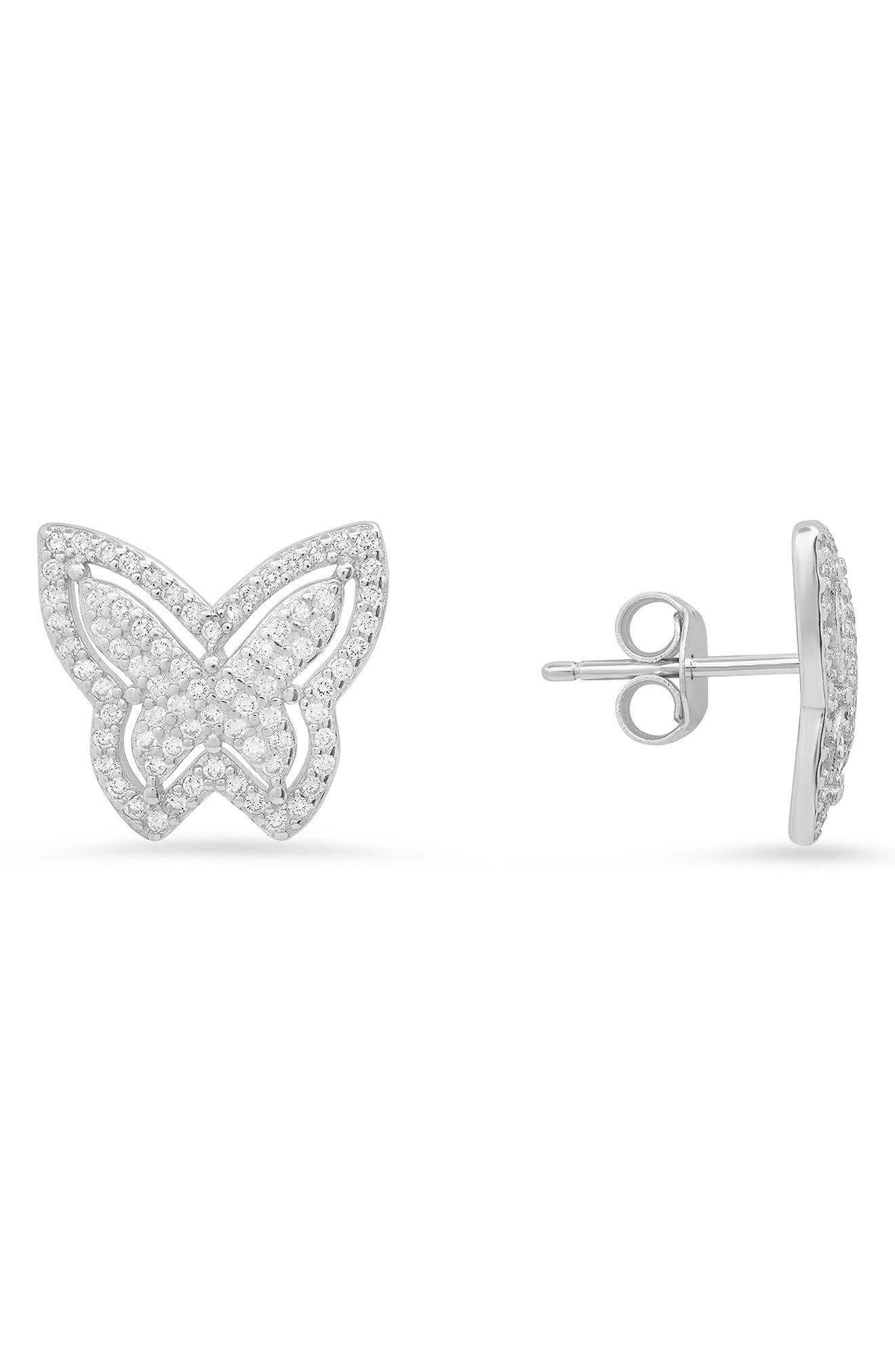Sterling Silver CZ Butterfly Stud Earrings