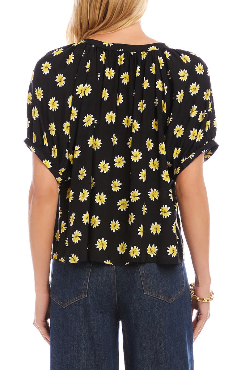 Karen Kane Floral Button-Up Peasant Top, Alternate, color, Black/ Floral Print