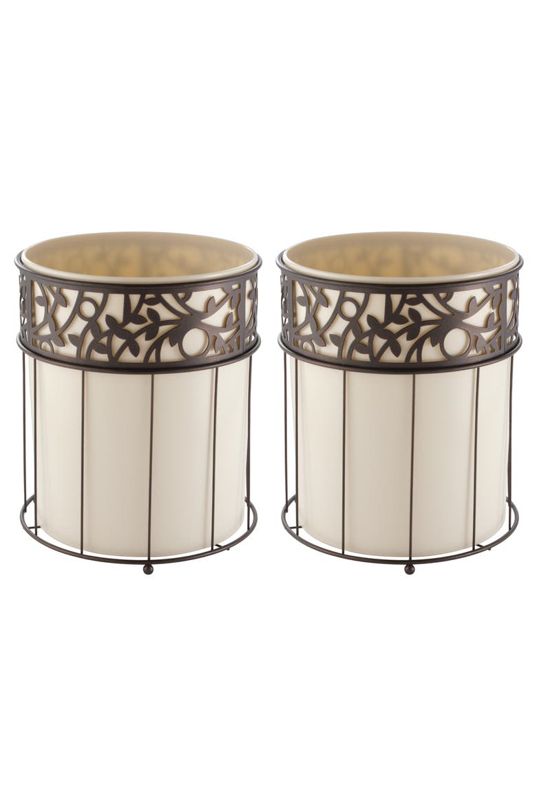 Metal Vine Trash Can with Insert - Set of 2 - Vanilla/Bronze, Main, color, Vanilla / Bronze