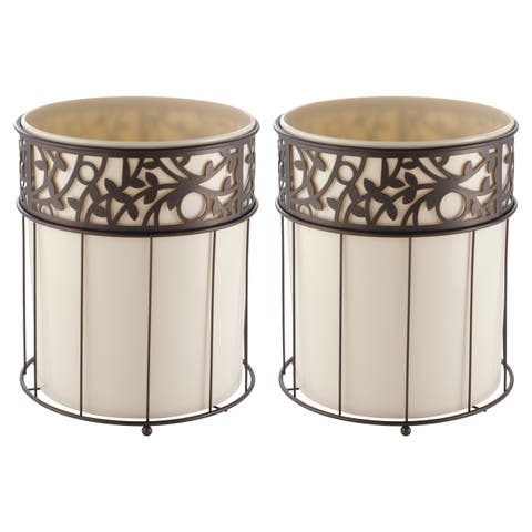 Metal Vine Trash Can with Insert - Set of 2 - Vanilla/Bronze