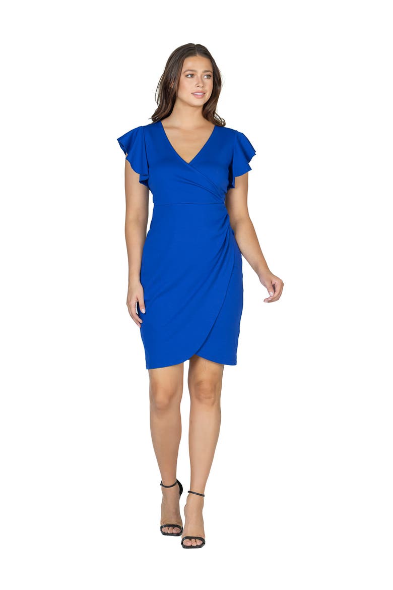 V-Neck Ruffle Sleeve Knee Length Dress, Main, color, Royal