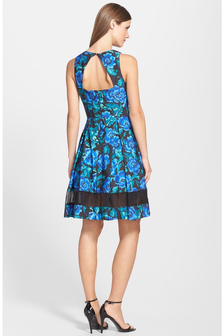 Cutout Floral Print Fit & Flare Dress, Alternate, color, BLUE