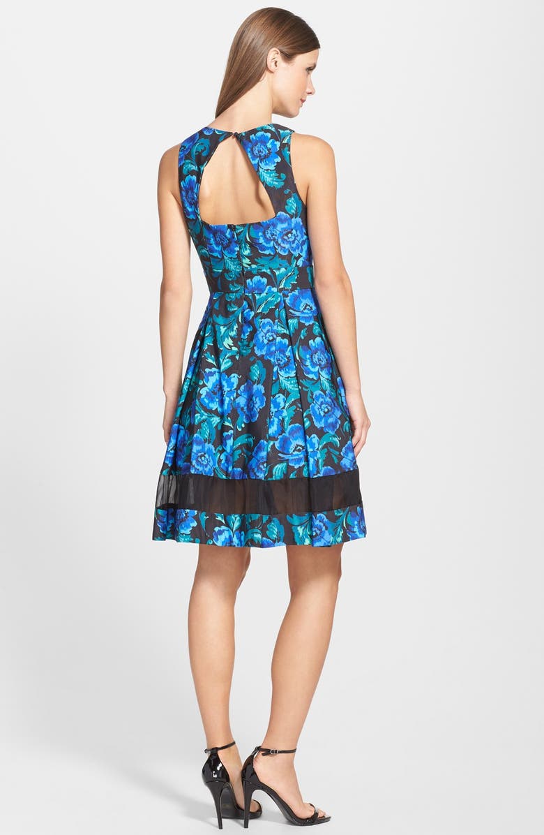 Eliza J Cutout Floral Print Fit & Flare Dress, Alternate, color, 