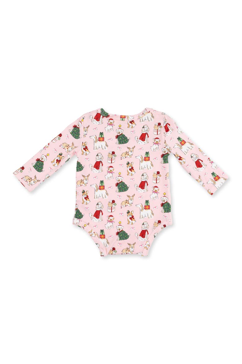 Kids' Christmas Dogs Long Sleeve Bodysuit, Alternate, color, PINK