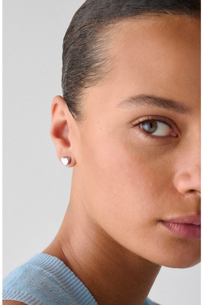 heart stud earrings, Alternate, color, SILVER