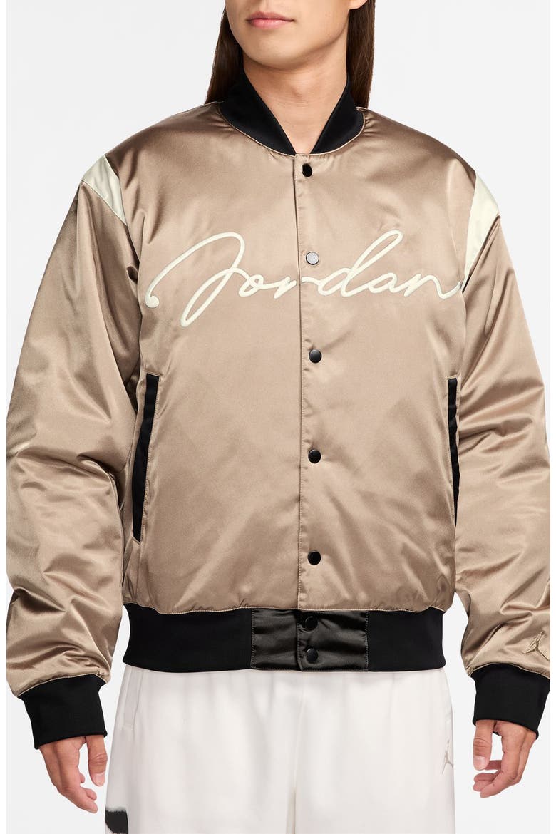 MVP Stretch Satin Varsity Jacket, Main, color, DESERT CAMO/ SAIL