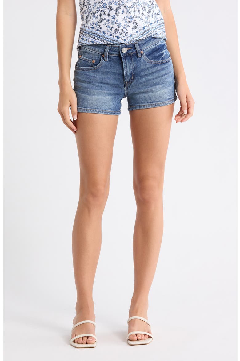 Low Rise Mini Denim Shorts, Main, color, DARK WASH