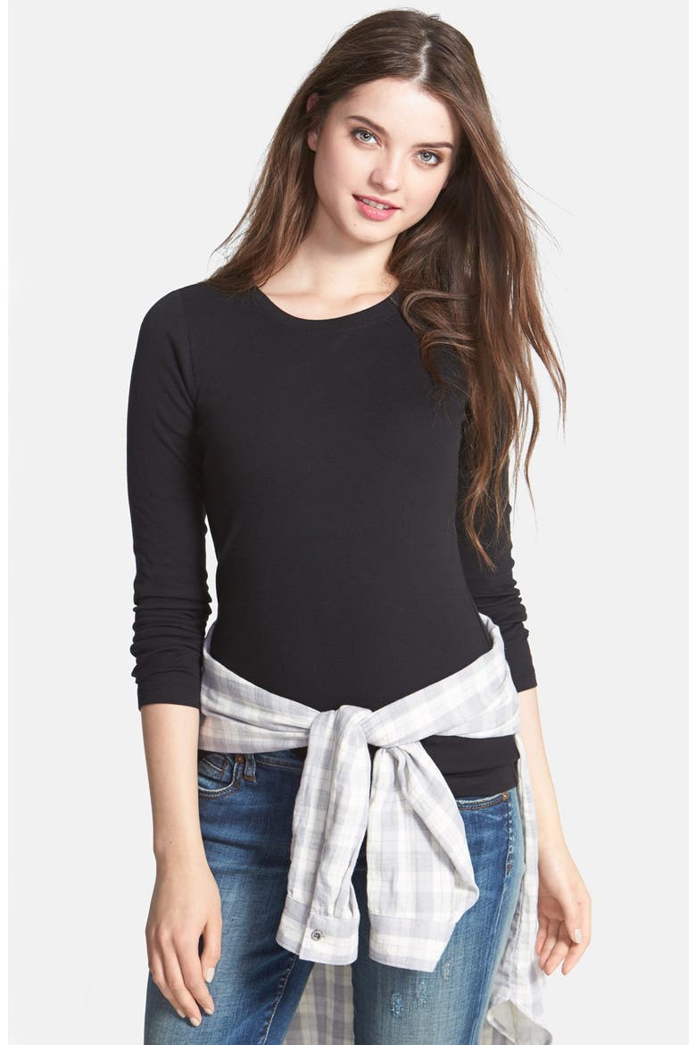 Long Sleeve Crewneck Tee, Main, color, BLACK