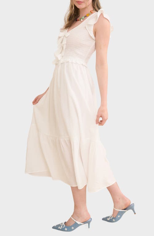 BLU PEPPER BLU PEPPER BOW CAP SLEEVE SMOCKED FIT & FLARE MIDI DRESS 
