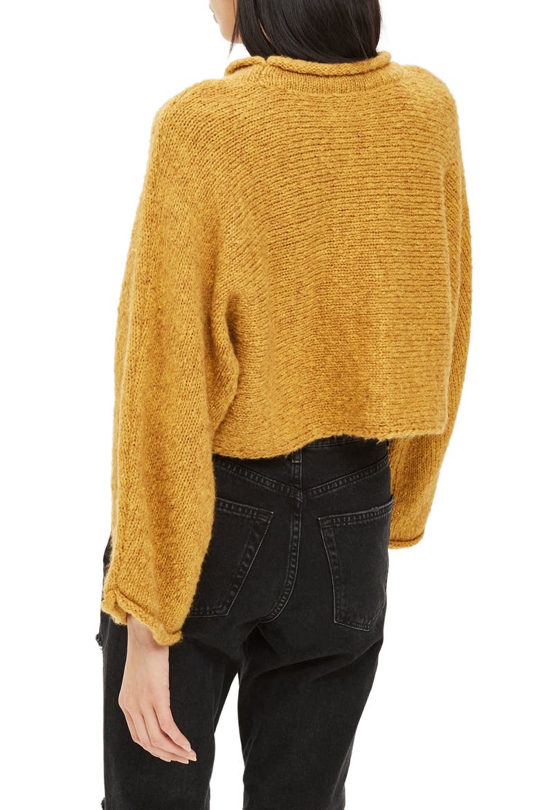Punk Roll Neck Crop Sweater, Alternate, color, MUSTARD