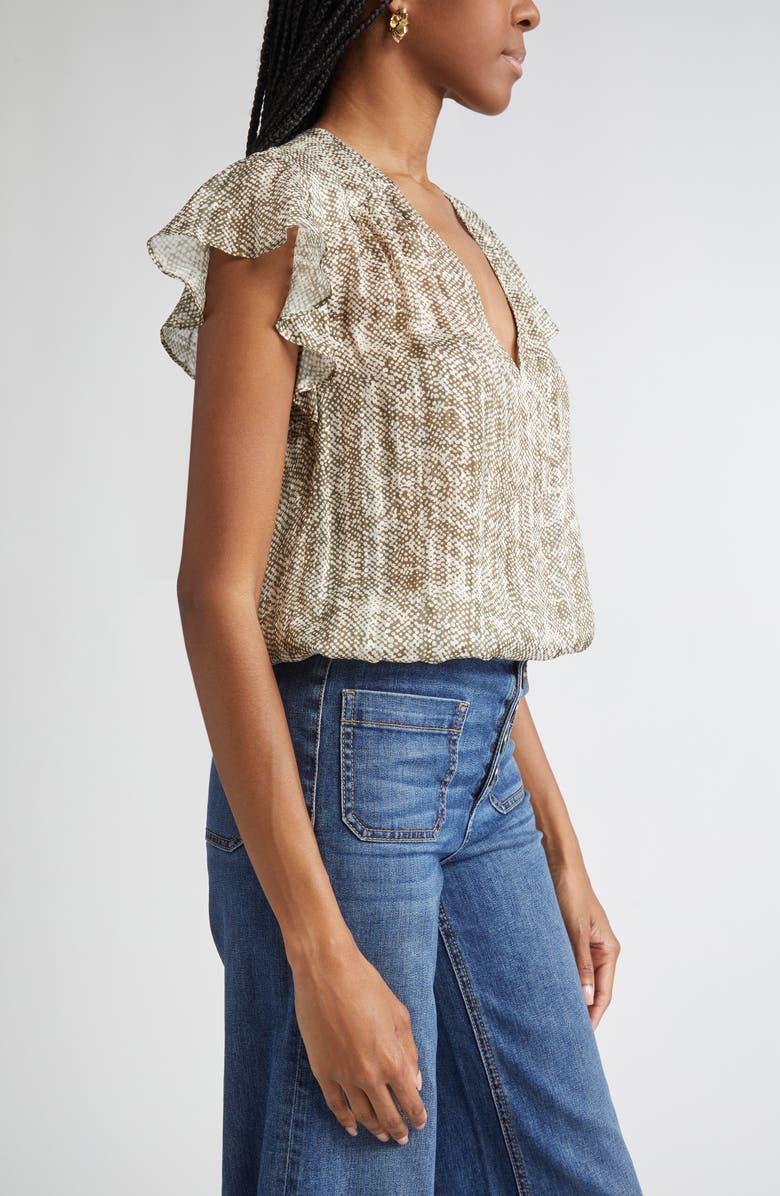 Ramy Brook Teresa Abstract Snakeskin Print Silk Blend Top, Alternate, color, Olive Baja Dot