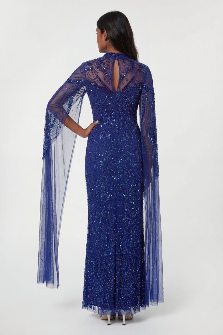 Beaded Midaxi Cape Dress, Alternate, color, Cobalt