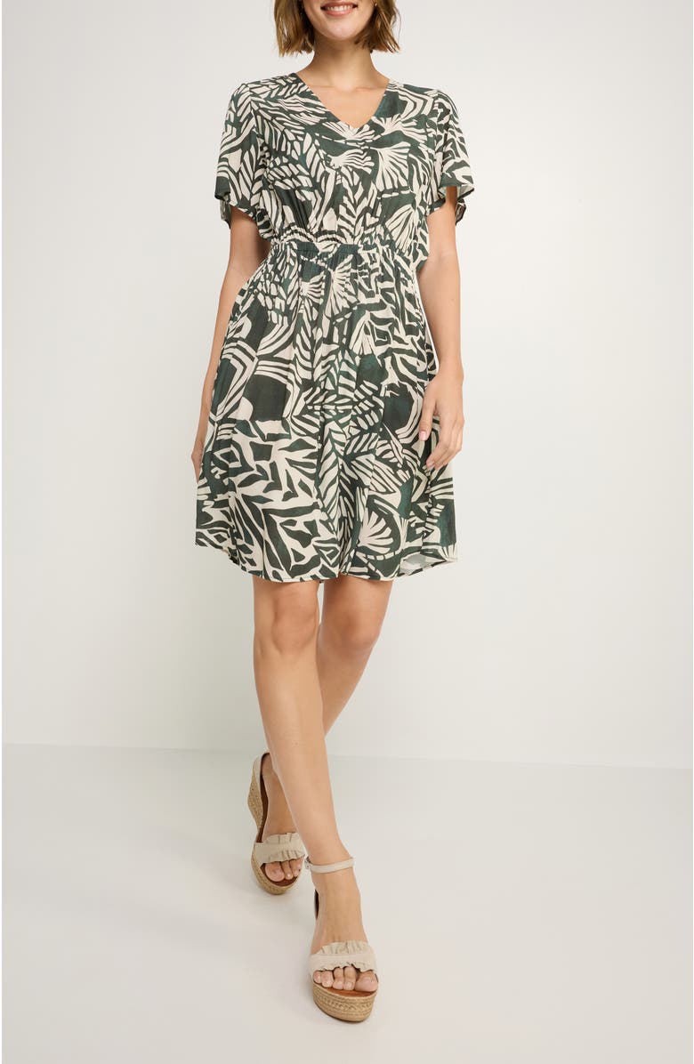 LASCANA Women's Print V-Neck Dress, Main, color, Green Ivory