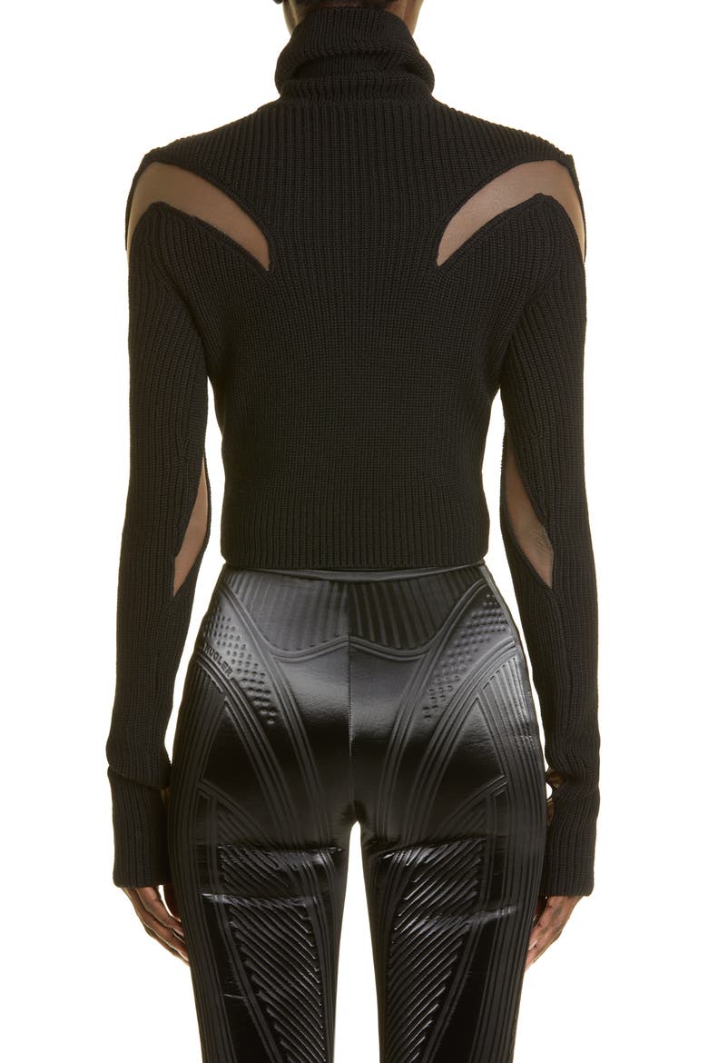 Harmony Crop Illusion Panel Wool Blend Rib Sweater, Alternate, color, BEIGE/BLACK