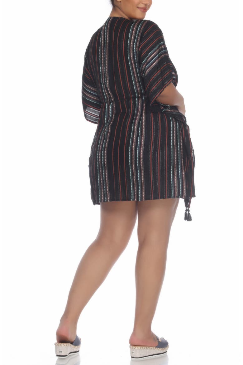 Short Front Tie Front Ruana, Alternate, color, BLACK STRIPE